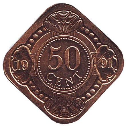 Монета 50 центов. 1991 год, Нидерландские Антильские острова. UNC.