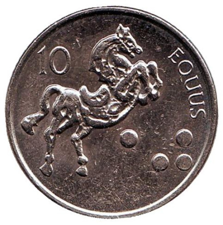 Монета 10 толаров. 2004 год, Словения. Лошадь.
