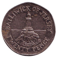 Монета 20 пенсов. 2006 год, Джерси. Маяк в Ла-Корбьере. Монета 20 пенсов. 2006 год, Джерси. Маяк в Ла-Корбьере.