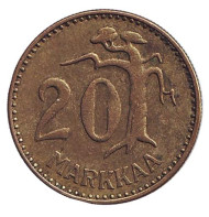 Монета 20 марок. 1957 год, Финляндия. Монета 20 марок. 1957 год, Финляндия.