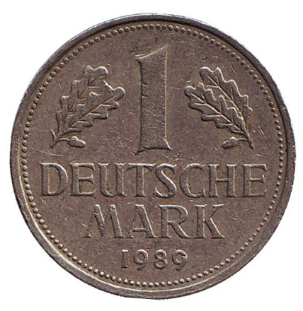 Монета 1 марка. 1989 год (G), ФРГ.