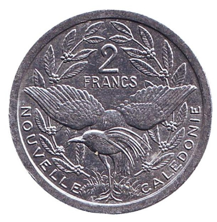 Монета 2 франка. 1991 год, Новая Каледония. Птица кагу.