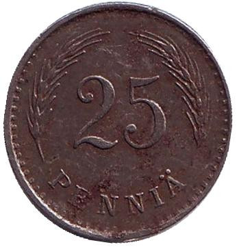 Монета 25 пенни. 1943 год, Финляндия. (Железо).