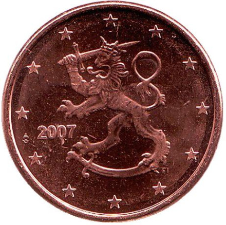 Монета 5 центов. 2007 год, Финляндия.