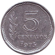 Монета 5 сентаво. 1973 год, Аргентина. Монета 5 сентаво. 1973 год, Аргентина.