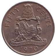 Монета 50 центов. 1970 год, Бермудские острова. Монета 50 центов. 1970 год, Бермудские острова.