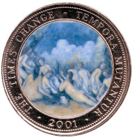 Монета 250 шиллингов. 2001 год, Сомали. (Вар. 10) Поль Сезанн. Большие купальщицы. Картины великих художников. Монета 250 шиллингов. 2001 год, Сомали. (Вар. 10) Поль Сезанн. Большие купальщицы. Картины великих художников.
