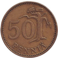 Монета 50 пенни. 1970 год, Финляндия.