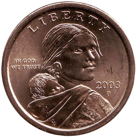 Сакагавея (Парящий орел), серия "Коренные американцы". 1 доллар, 2003 год (P), США.