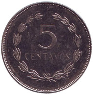 Монета 5 сентаво. 1994 год, Сальвадор. Франсиско Морасан. Монета 5 сентаво. 1994 год, Сальвадор. Франсиско Морасан.