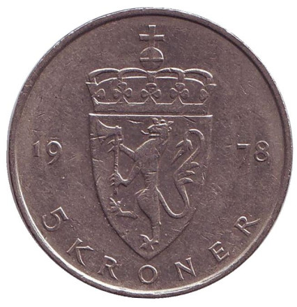Монета 5 крон. 1978 год, Норвегия.