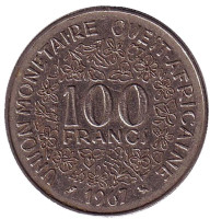 Монета 100 франков. 1967 год, Западные Африканские Штаты.
