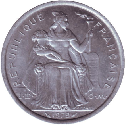 Монета 2 франка. 1979 год, Французская Полинезия.