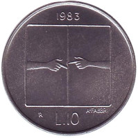Угроза ядерной войны. Монета 10 лир. 1983 год, Сан-Марино.