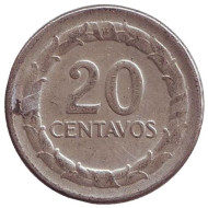 Монета 20 сентаво. 1948 год, Колумбия. Монета 20 сентаво. 1948 год, Колумбия.