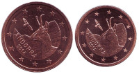 Серна. Монеты номиналом 1 и 2 цента. 2014 год, Андорра.