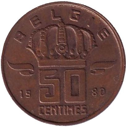 Монета 50 сантимов. 1980 год, Бельгия. (Belgie)