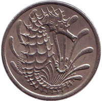 Морской конек. Монета 10 центов. 1977 год, Сингапур. 