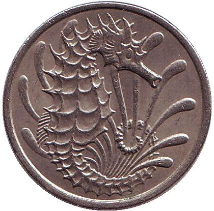 Монета 10 центов. 1977 год, Сингапур. Морской конек.