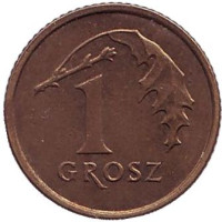 Дубовый лист. Монета 1 грош, 1990 год, Польша.