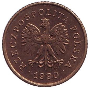 Монета 1 грош, 1990 год, Польша. Дубовый лист. Монета 1 грош, 1990 год, Польша. Дубовый лист.