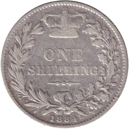 Монета 1 шиллинг. 1884 год, Великобритания. Королева Виктория.