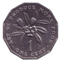 Веточка кофейного дерева. Монета 1 цент, 1975 год, Ямайка.