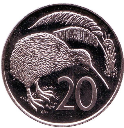 Монета 20 центов. 1983 год, Новая Зеландия. BU. Киви (птица).