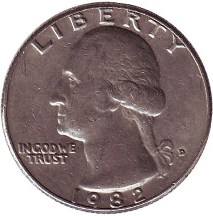 Монета 25 центов. 1982 (D) год, США. Вашингтон.