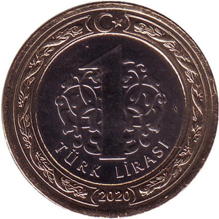 Монета 1 лира. 2020 год, Турция.