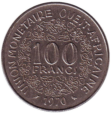 Монета 100 франков. 1970 год, Западные Африканские Штаты.