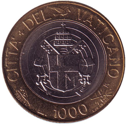 Монета 1000 лир. 1998 год, Ватикан. Папа Иоанн Павел II.