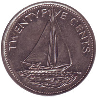 Парусник. Монета 25 центов. 1981 год, Багамские острова.