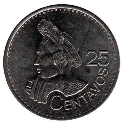 Монета 25 сентаво. 2012 год, Гватемала. Индианка.