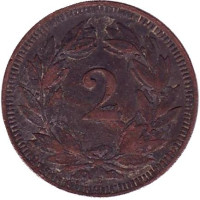 Монета 2 раппена. 1900 год, Швейцария.