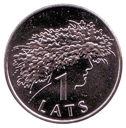 Монета 1 лат, 2006 год, Латвия. Дубовый венок. (Праздник Лиго).
