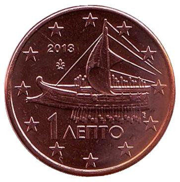 Монета 1 цент. 2013 год, Греция.