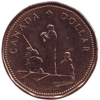 Памятник миротворческим силам. Монета 1 доллар. 1995 год, Канада.
