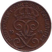 Монета 1 эре. 1912 год, Швеция.