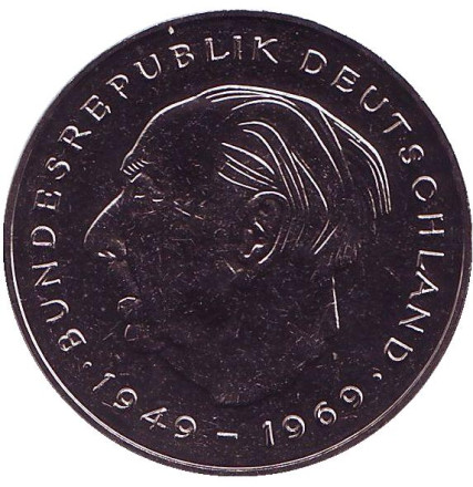 Монета 2 марки. 1983 год (D), ФРГ. UNC. Теодор Хойс.