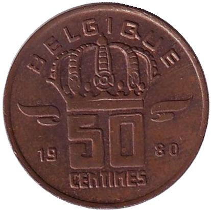Монета 50 сантимов. 1980 год, Бельгия. (Belgique)