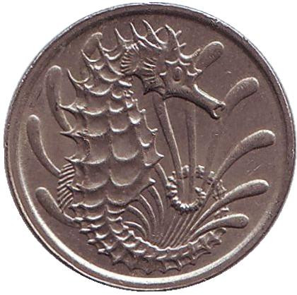 Монета 10 центов. 1978 год, Сингапур. Морской конек.