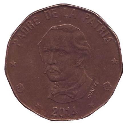 Монета 1 песо. 2014 год, Доминикана. Пабло Дуарте.