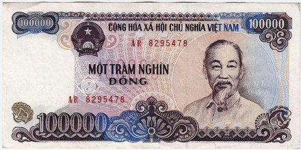 Банкнота 100000 донгов. 1994 год, Вьетнам.