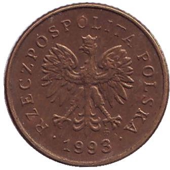 Монета 1 грош, 1993 год, Польша. Дубовый лист. Монета 1 грош, 1993 год, Польша. Дубовый лист.