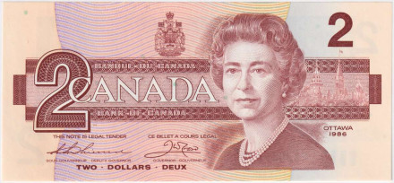 Банкнота 2 доллара. 1986 год, Канада. P-94b.