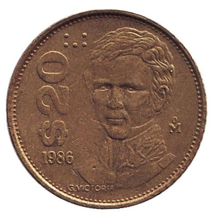 Монета 20 песо. 1986 год, Мексика. Гуадалупе Виктория.