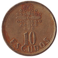 Монета 10 эскудо. 1996 год, Португалия. Монета 10 эскудо. 1996 год, Португалия.