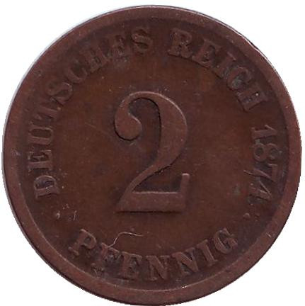 Монета 2 пфеннига. 1874 год (G), Германская империя.