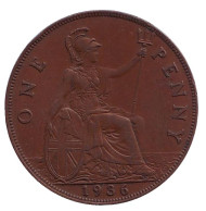 Монета 1 пенни. 1936 год, Великобритания. Монета 1 пенни. 1936 год, Великобритания.